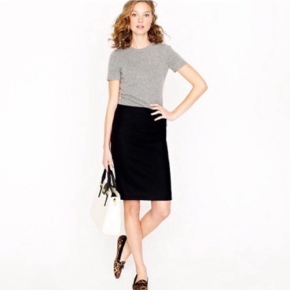 J Crew Lined Black Wool Pencil Skirt Size 0